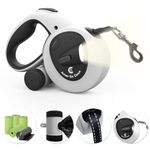 Amor En Casa Retractable Dog Leash with LED Light Dispenser 75 Poop Bags 16ft Heavy Duty Dog Leash with Anti-Slip Handle for Dog Cat up to 110lbs 360° Tangle-Free One Button Brake & Lock