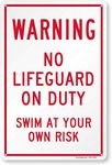 SmartSign Plastic Sign, Legend"Warning: No Lifeguard on Duty Swim at Own Risk", 15" High X 10" Wide, Red on White