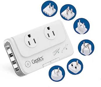 Ceptics Travel Voltage Converter -200W Convert 220V to 110V for Curling Iron, Straightener, Charger Step Down World Power Plug - 4 USB PD 18W Fast Charging - SWadApt - Type A, B, C, E/F, G, I Include