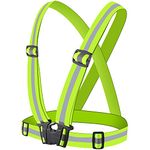 HUPOO Adjustable Reflective Vest, High Visibility Vest Straps Lightweight Reflector Safety Straps Adjustable Reflective Gear for Night Running, Jogging, Outdoor Sports, Yellow-Green