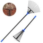 Garden Rake, 53 Inch Leaf Rake with Expandable Head from 9.5 inch to 17 inch, Collapsible Lawn Rake with Adjustable Splicing Handle, Heavy Duty Metal Rake for Lawn Yard, Flowers Beds