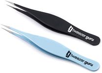 Tweezer Guru Pointed Tweezers - Sharp Precision Needle Nose Tip, Best Tweezers for Eyebrows and Ingrown Hair, Surgical Pointed for Blackheads & Splinters (Sky Blue & Black)