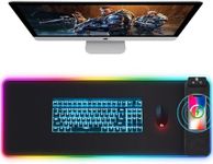 Mouse Pad with Wireless Charging, Large Desk Mat RGB Gaming Mousepad, 10 Light Colors LED Desk Pad Keyboard Pad with Ultra-Smooth Surface & Non-Slip Rubber Base, Waterproof Full Desk Mouse Pad