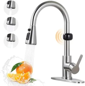 Touchless Kitchen Faucet Motion Sensor - Activated Smart Hands Free Kitchen Faucets with Pull Down Sprayer Single Handle Kitchen Sink Faucet,Brushed Nickel