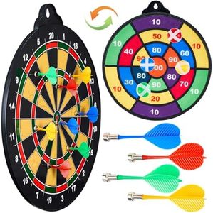 HELLO PAPAYA 16in Large Size 2in1 Double-Sided Magnetic Dart Board,with 12 Magnetic Darts+12Sticky Balls,Safe Dart Game Set for 3-12 Year Old Kids and Adults,Fun Family Game Friends Gifts