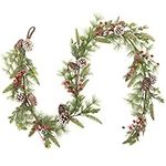 ROMODEN Artificial Christmas Garland, 6 FT/180 cm Pine Cone Garland Red Berries, Boxwood Snow Flocked Glitter for Front Door Christmas Indoor Outdoor Garden Gate Home Wall Window Stair Decor