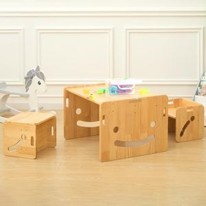 FUNLIO Montessori Table Enfant avec 2 Chaise pour bébés de 1 à 3 Ans. Table et Chaise Enfant Ajustables en Hauteur pour la Lecture, Les Repas et Le Jeu. Facile à Assembler, certifié CPC - Table Carrée