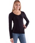Hollywood Star Fashion Women's Long Sleeve V-Neck Tee Tank Top Shirt,Large,Black