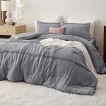Bedsure Grey Full Size Comforter Set - 4 Pieces Grid Pleat Bed Set, Down Alternative Bedding Sets for All Season, Includes 1 Comforter, 2 Pillowcases, and 1 Fitted Sheet