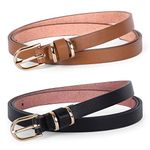 JASGOOD Women Faux Leather Skinny Belt for Jeans Plus Size Slim Solid Color Waist Belt Set of 2 (Black+Brown,Best for Pants Size 43-48 Inch)