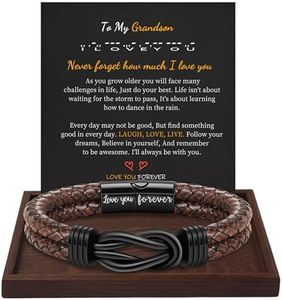 Btysun Grandson Bracelet from Grandma I Love You Gifts for Him Leather Bracelets for Teen Handmade Braided Love You Forever Engraved Grandson Birthday Gift Idea