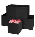 MATANA 6 Pack Foldable Fabric Cube Storage Boxes, Canvas Storage Unit for Baby Clothes, Home and Wardrobe Organisers - Black, 33cm x 33cm x 37cm