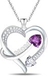 Jewelry Gift for Mom 18k White Gold Plated Heart Shape Cubic Zirconia Heart Pendant Necklace for Women 18inch Chain (2 Heart Diamond-Purple)