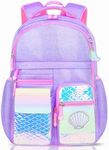 BYXEPA Girls Backpack, Glitter School Backpacks 16in for Girls, Cute Book Bag for Girl Kid Students Elementary School (Mermaid Purple)