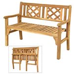 Giantex Patio Wooden Bench, 4 Ft Foldable Acacia Wood Garden Bench, Outside Loveseat with Curved Backrest and Armrest, 320 KG Weight Capacity, Park Bench for Outdoors, Porch, Balcony Outdoor Bench