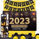 New Years Eve Party Supplies 2023 - New Years Eve Party Decorations Pack Including 4 Balloons Boxes, 20 Balloons, 2 Foil Fringe Curtains, a Happy New Year Banner, and a New Years Eve Backdrop