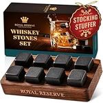 Whisky Gifts for Men – Reusable Whisky Stones Set in Brown Wood Tray – Bourbon Ice Cubes, Chilling Stones - Retirement Gifts for Men Husband Friend Dad - Whiskey Stones Gift Set by Royal Reserve