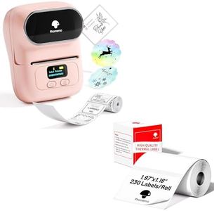 Phomemo M110 Thermal Label Printer with 1 Roll 1.97"x1.18"(50x30mm) Squere Labels, Barcode Label Maker for Snamll Business, Logo, Address, Clothing, Portabel Sticker Printer with 300+ templates, Pink