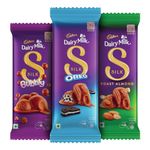 Cadbury Dairy Milk Silk Chocolate Bar Small Combo (1 x Silk Oreo 60 g, 1 x Silk Bubbly 50 g, 1 x Silk Roast Almond 58 grams)