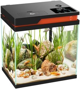 Fish Tank Smart Aquarium Kit, 3.6 Gallon Multi-Layer Filtration System Silent Water Pump, Temperature Display 8 Colors Lighting Auto Feeder Aromatherapy Box for Fish Betta Room Desktop Decor