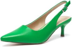 Amoji Women's Closed Pointed Toe Low Kitten Heel Slingback Pump Party Wedding Dress Shoes FZ321 Green Size 8.5 women