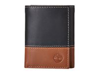 Timberland mens Leather Trifold With Id Window Tri Fold Wallet, Black/Brown (Hunter), One Size UK