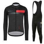 GCRFL Winter Cycling Kit Men's Cycling Jersey Set Long Sleeves Jersey Bike Pants Cycling Clothing Softshell Windbreaker, Black/Red Set, XX-Large