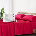 500 Thread Count 100% Cotton Sheet Red Full Sheets Set, 4-Piece Long-Staple Combed Pure Cotton Best Sheets for Bed, Breathable, Soft & Silky Sateen Weave Fits Mattress Upto 16'' Deep Pocket