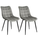 WOLTU Dining Chairs Set of 2 pcs Kitchen Counter Chairs Lounge Leisure Living Room Corner Chairs Light Grey Velvet Reception Chairs with Backrest and Padded Seat