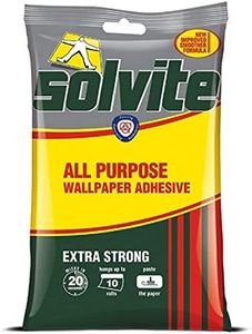 Solvite 1591161 All-Purpose Wallpaper Adhesive, All-Purpose Adhesive with Long-Lasting Results, Wallpaper Paste Hangs up to 10 Rolls,Grey Yellow Red,(1x185 g Sachet)