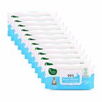 Mother Sparsh 99% Pure Water (Unscented) Baby Wipes I Natural Plant Made Fabric - Super Thick I 72 pcs/Pack - Pack of 12