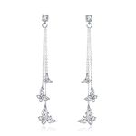 KRUCKEL Sparkling Butterfly Earrings for Women - Non-sensitive Ears Dangling Drop Jewelry Gifts for Her - Sterling Crystal Long Earrings With Gift Box - White Gold Plated (Clear crystal butterfly)