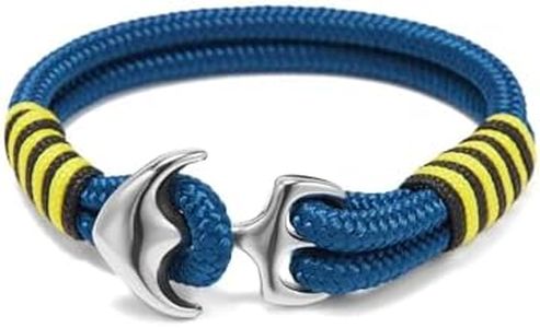 BTEYIVTA Anchor Bracelet for Men, Handmade Nautical Rope Bracelet with Stainless Steel Clasp, Cuff Bracelet for Boyfriend, Best Gift for Dad (Blue, Medium(Wrist size: 6.4-6.9 inch))