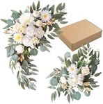 Artificial Flowers Silk Swag Set for Wedding Arch Anniversary Welcome Sign Celebration Reception Floral Party Engagement Chair Floral Backdrop Decorations (Champagne White)