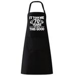 LAMIVEENLA Funny Apron for Men Adjustable - 70th Birthday Gifts for Women Men Christmas Gifts Chef Apron Black Kitchen Apron Gifts for Dad Him Husband Grandpa