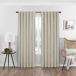 ECLIPSE Nora Solid Modern 100% Blackout Thermal Rod Pocket Window Curtain for Bedroom or Living Room (1 Panel), 50 in x 84 in, Linen