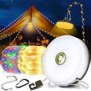 JONRRYIN Cadena de Luces para Camping, 10M Cadena de Luces para Exteriores, Lámpara de Camping Impermeable 8 Modos, Luces Cámping USB Recargable para Fiestas, Camping, Decoración de Viajes ﻿