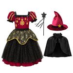 ReliBeauty Witch Costume Girl Kids Halloween with cape,140