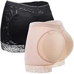 DODOING 2 Pack Fake Butt Lifter Pants Hip Enhancer Pads Underwear Shapewear Control Padded Panties Boyshorts for Women, Black+beige(2 Pack), M