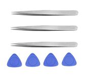 Axtella Set of 3 Stainless Steel Non-Magnetic Tweezers Set for Electronics, Jewelry,Mobile & All Gadgets Repairing Tools- Straight With 4 Mobile Opener Toolkit for Mobile Dissembling