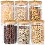 Rtteri 6 Pcs Glass Food Storage Jars 30oz Decorative Coffee Bar Container Glass Canisters with Airtight Lids and Metal Ring for Kitchen Storing Organization Storing Sugar Cereal Spaghetti Pasta Candy