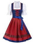 JASAMBAC Women's German Dirndl Dress 3-Piece Bavarian Oktoberfest Costumes Plus Size Blue-red XXL