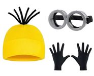 Topcosplay 3pcs Set Unisex Halloween Costume Accessories Outfit Goggles Glasses Yellow Beanie Hats Black Gloves