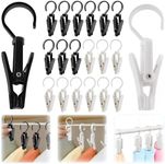 Vinbee 20 PCS Laundry Hooks with Clips Super Strong Plastic Home Travel Swivel Hanging Hanger Closet Organizer Clamps Socks Boot Bras Towels for Bathroom Wardrobe Kitchen - 4.3 Inches (Black+White)