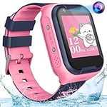 4G Kids GPS Smart Watch Waterproof Video Phone Call Real-time Tracking Smart Watch Camera SOS Emergency Alarm Touch Screen Pedometer Anti-Lost GPS Tracker Watch for Boys Girls Gift(Pink)