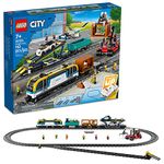 LEGO City Freight Train Set, 60336 Remote Control Toy for Kids Aged 7 Plus with Sounds, 2 Wagons, Car Transporter, 33 Track Pieces and 2 EV Car Toys