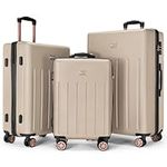 Vivo Technologies Luggage Sets 3 Piece Hard Shell ABS Suitcases with TSA Lock Lightweight Durable Trolley Travel Carry On Suitcase 3pcs Cabin with 4 Spinner Wheels, 20" 24" 28" Gold