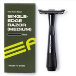 Leaf Shave | Thorn Razor, Black - All-Metal, Eco-Friendly Shaver for Men & Women; Includes 5 Stainless Steel Single-Edge Blades; Recommended for Face Shaving Coarser Hair