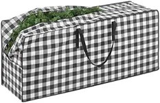 mDesign Extra Large Christmas Tree Storage Bag with Handles - Zippered Storage Tote - Durable Storage Container for Christmas Tree, Wreaths, Garland and Holiday Decor - Buffalo Plaid, Black/White