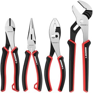 ARROW 4-Piece Pliers Set, Includes 8 Inch Diagonal, Long Nose, Slip Joint, 10 Inch Groove Joint Pliers, Ergonomic Anti-slip Handle, for Basic Repair